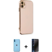 Cepte Toptan iPhone 11 Yankı Serisi - Siyah 3D Antistatik Hayalet Cam Ekran Koruyucu + Mavi Neon Fosforlu Kamera Lens