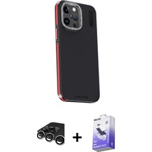 Cepte Toptan iPhone 15 Pro Max Kıvılcım Modern Özel Seri - Siyah Bilvis 5in1 5d Magic Hayalet Cam Ekran Koruyucu + Gümüş Raze Metal Kamera Lens
