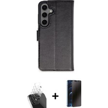 Cepte Toptan Galaxy S24 Siluet Işık Serisi - Siyah 3D Antistatik Hayalet Cam Ekran Koruyucu + Şeffaf Kamera Lens Koruma Cam