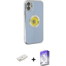 Cepte Toptan iPhone 12 Iz Form Serisi - Siyah Bilvis 5in1 3D Magic Cam Ekran Koruyucu + Sarı Renkli Kamera Lens Koruma Cam