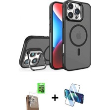 Cepte Toptan iPhone 16 Pro Akış Form - Siyah 3D Antistatik Cam Ekran Koruyucu + Çöl Titanyum Raze Metal Kamera Lens