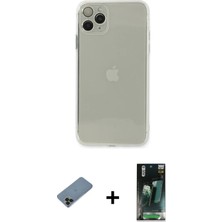 Cepte Toptan iPhone 11 Pro Max Ahenk Doku - Şeffaf 360 Full Body Arka Koruyucu + Siyah Shine Kamera Lens Koruma Cam