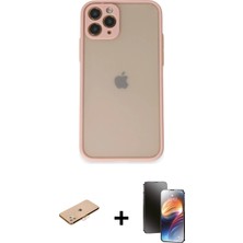 Cepte Toptan iPhone 11 Pro Ahenk Çizgi Serisi - Siyah 3D Antistatik Mat Seramik Nano Ekran Koruyucu + Turuncu Renkli Kamera Lens Koruma Cam
