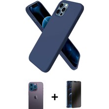 Cepte Toptan iPhone 12 Pro Max Kozmos Yansıma Özel Seri - Siyah 3D Antistatik Hayalet Cam Ekran Koruyucu + Mavi Neon Fosforlu Kamera Lens