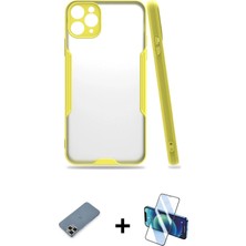 Cepte Toptan iPhone 11 Pro Max Atlas Asil Serisi - Siyah 3D Antistatik Seramik Nano Ekran Koruyucu + Gold Metal Kamera Lens Koruma Cam