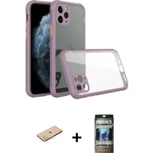 Cepte Toptan iPhone 11 Pro Nova Asil Özel Seri - Siyah 34D Hayalet Izgaralı Cam + Sarı Renkli Kamera Lens Koruma Cam