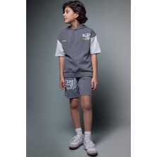 DeFacto %100 Pamuk Oversize Slogan Baskılı Sweatshirt Kumaşı Şort Erkek Çocuk G9729A826SM