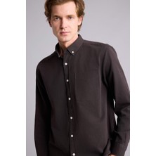 DeFacto Regular Fit Polo Yaka Pamuklu Keten Uzun Kollu Gömlek H3636AX26SP