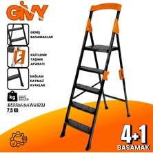 Givy Primo 4+1 Basamaklı Katlanır Merdiven | Ev Tipi Kaymaz Plastik Geniş Basamaklı 4+1 Merdiven
