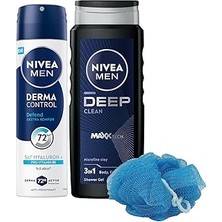Uravas Store Men Erkek Deep Dimension Duş Jeli 500ML Sprey Deodorant Derma Control Defend 150ML, Lif Hediyeli