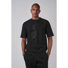 Ex-pent Erkek Dikim Detaylı Regular Kalıp Baskılı Pamuklu Siyah T-Shirt