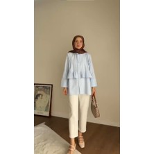 RFK Butik Kadın Alerli Seyyar Kemerli Poplin Gömlek Tunik - Mavi