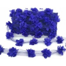 - Lacivert Lazer Kesim Çiçek Tül 1 Metre