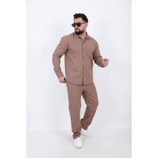 L-KOM Erkek Keten Gömlek Pantolon Takım
