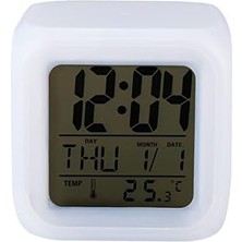 7 Renk Değiştiren Alarmlı Termometre Dijital Küp Masa Saati Gece Lambası