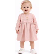 Kardelya Kız Bebek Elbise Dantel Detaylı Şık Müslin Elbise