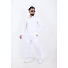 L-KOM Erkek Keten Gömlek Pantolon Takım
