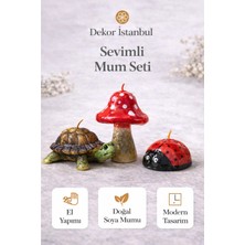 Dekor İstanbul Dekoratif Sevimli Mum Seti Kaplumbağa Uğur Böceği Mantar Figürlü El Yapımı Soya Mum
