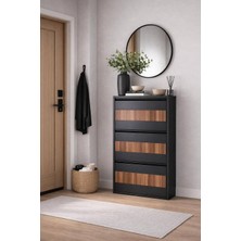 Karlı 3'lü Antrasit Ahşap Desenli Metal Ayakkabılık