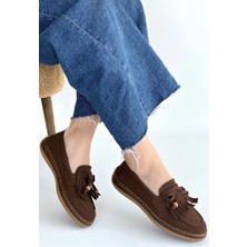 Flamex Boriy Kahverengi Deri Tozu Süet Babet Ayakkabı