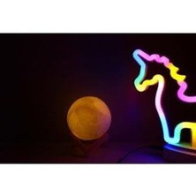 Sevimli Renkli Neon ve 3D Küre Stantlı, Pil + Kablo'lu Gece Lambası Çocuk Odası Festival Parti Dekorasyon