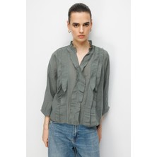 Mixray 4830 Kadın Hakim Yaka Fırfırlı Volanlı Bluz Haki