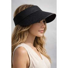 Aydın Şapkacınız Kadın Hasır Vizör Şapka Arkası Ayarlanabilir Lastikli Üstü Açık Yazlık Güneş Şapkası