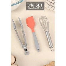 Meleni Home 3 Parça Silikon Yemek Hazırlık Seti - Isıya Dayanıklı Yapışmaz Maşa Çırpıcı Spatula Seti Renkli