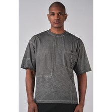 Ex-pent Erkek Cepli Baskılı Yıkama Efektli Regular Kalıp Pamuklu Gri T-Shirt