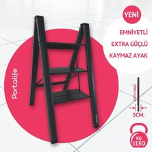 Portalife 3 Basamaklı Çelik Takviyeli Alüminyum Ev ve Ofis Tipi Şık Merdiven - Kalın Profil - Siyah