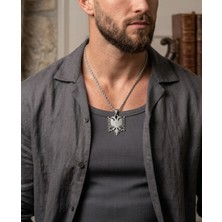 Hg.Aksesuar Erkek Halat Zincirli Çift Başlı Kartal Çelik Kolye