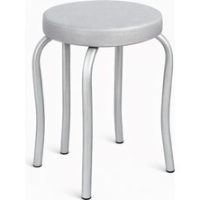 Genel Metal Ayaklı Yuvarlak Tabure Gri Minderli Dayanıklı Mutfak Banyo Çok Amaçlı Tabure