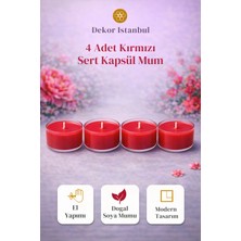 Dekor İstanbul 4 Adet Kırmızı Sert Kapsül Mum | El Yapımı Doğal Soya Mumu Modern Lüks Dekoratif Set