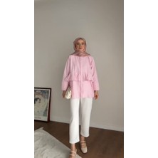 RFK Butik Kadın Alerli Seyyar Kemerli Poplin Gömlek Tunik - Pembe