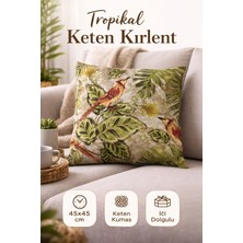 Home Tropikal Kuş Desenli Keten Dokulu Dekoratif Kırlent – 45X45 cm