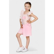 Burç Bebe Kız Çocuk Yazlık Şort Takım Çizgili Fırfırlı Şık Kombin