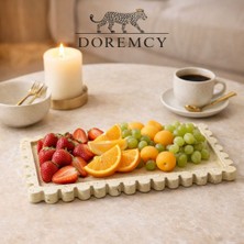 Doremcy El Işçiliği Dekoratif Sunum Tabağı - 15X29X2 cm Polyester Döküm Çeyizlik Tepsi