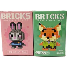 2'li Set Sevimli Karakaterler 3D Mini Yapı Blokları Zootopia Judy Hoops Rabbit ve Nick Wild