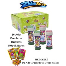 Emrah Gültekin Bumbum Bubbles Köpük Balon 36 Adet +36 Adet Minidots Draje Sakız Hediyeli Büyük Set Çocuk Oyuncağı