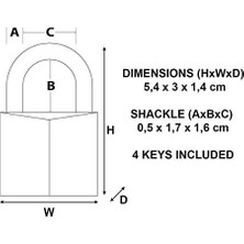 2930EURD Ekstra Kalın Prinç Anahtar Asma Kilit, Altın, 5,4 x 3 x 1,4 cm