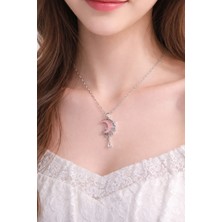 Lia Charm Pembe Ay ve Yıldız Detaylı Gümüş Kaplama Kolye - Kristal Taşlı Ay Işığı Serisi