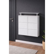 Karlı 3+3 Beyaz Yatay Metal Ayakkabılık Üst Ahşap Tablalı