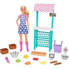 Uravas Store Barbie® Çiftçi Pazarı Oyun Seti - Sarı Saçlı Bebek, Bebek, Tezgah, Kasa, Sebzeler, Ekmek, Çi