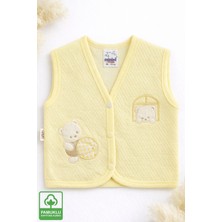 Miniel Unisex Bebek Yoplu Ayıcık Nakışlı Organik Pamuklu 3-6-9 Ay Kapitone Bebek Yelek