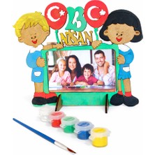 J Toyss 23 Nisan Ahşap Boyama Setli Fotoğraf Çerçevesi – Çocuk Etkinlik ve Hediye Seti (Boya + Fırça Dahil)