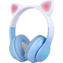 Stn-28 Pro Kedi Kulaklı Tasarımlı Rgb Işıklı Bluetooth Kulaklık Mavi