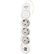  3393-01 3 lü 2 metre 2.1a anahtarlı 2 usb şarj çıkışlı akım korumalı 2500w