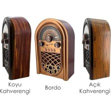 Retro Radyo Taşınabilir Bluetooth Speaker ve Hoparlör Ahşap Kaplama Klasik Antika Tarzı Iç ve Dış Mekan Multiband USB Girişli Dekoratif Klasik Radyo R-1950-BTL (Koyu Kahverengi R-1950-BTL)