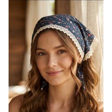 Dantel Detaylı Çiçek Desenli Pamuklu Bandana – Bağlamalı Kadın Saç Bandı / Vintage & Bohem Stil