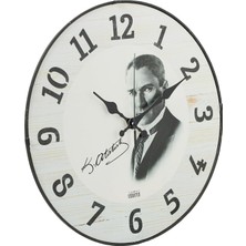 36 cm Gerçek Cam Akar Saniye Sessiz Mekanizma Dekoratif Atatürk Duvar Saati